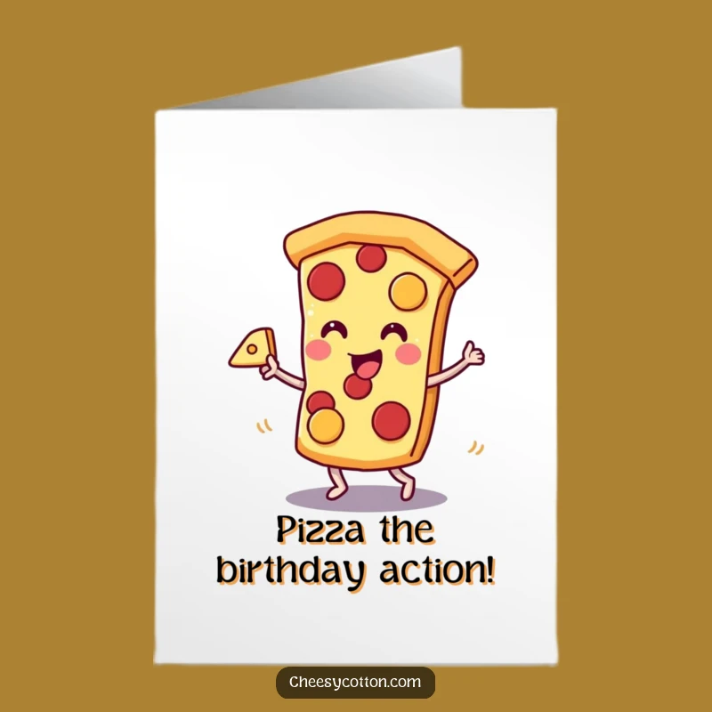 Free Printable Birthday Card: Kawaii Pizza Dancer with Cheesy Joy!