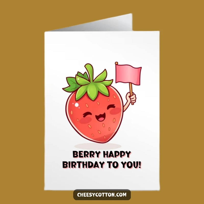Free Printable Strawberry Birthday Card: Funny Waving Fruit Downloadable Greeting