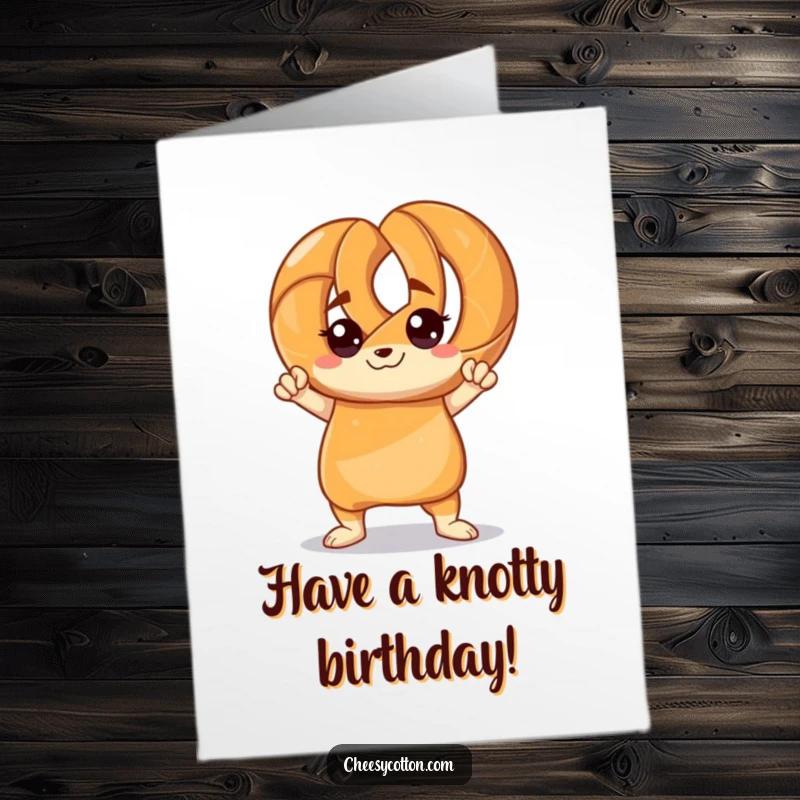 Funny Free Printable Birthday Card: A confident pretzel character strikes a cool pose, ready to party and celebrate.