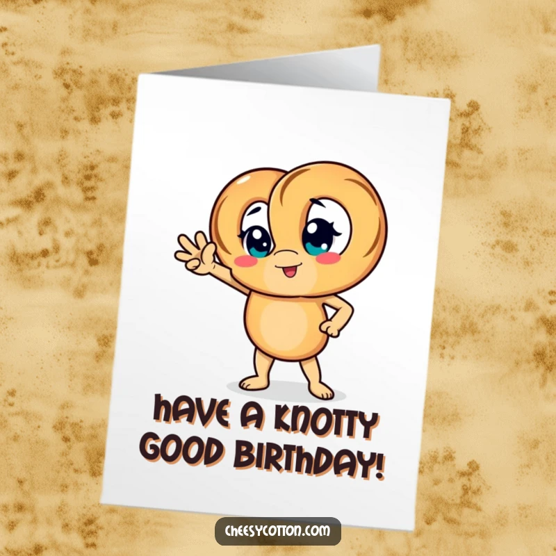 Funny Free Printable Birthday Card: A salty pretzel character striking an impossibly confident and sassy pose, ready for celebration.