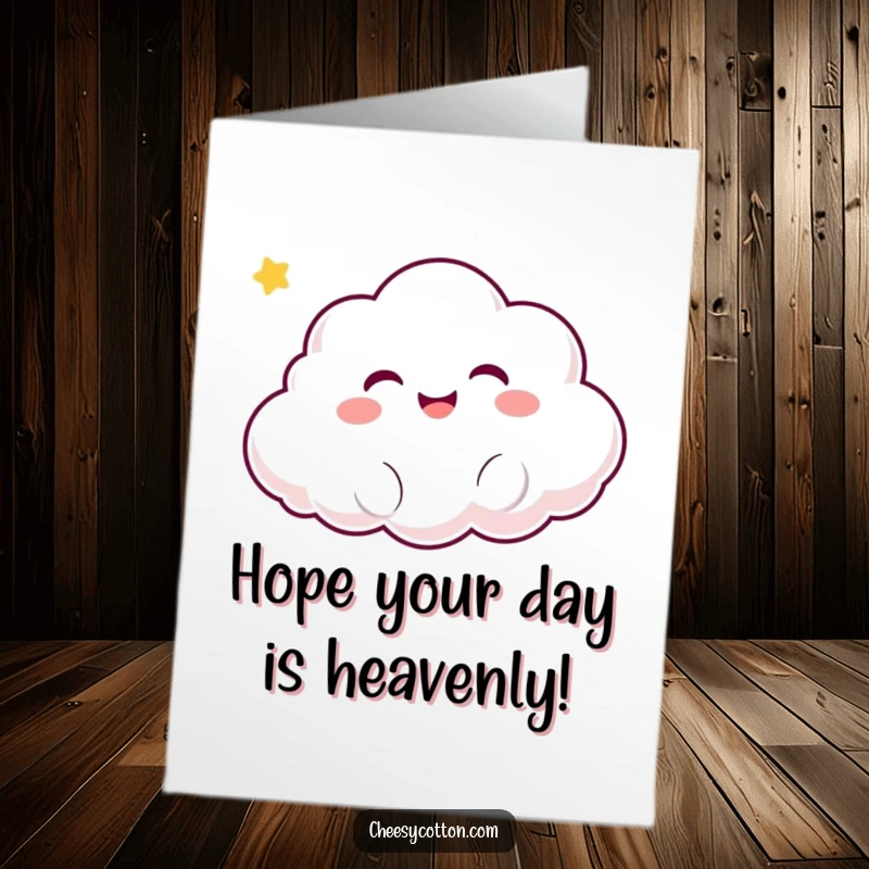 Funny Free Printable Birthday Card: Kawaii cloud character giggling gleefully while floating blissfully upwards.