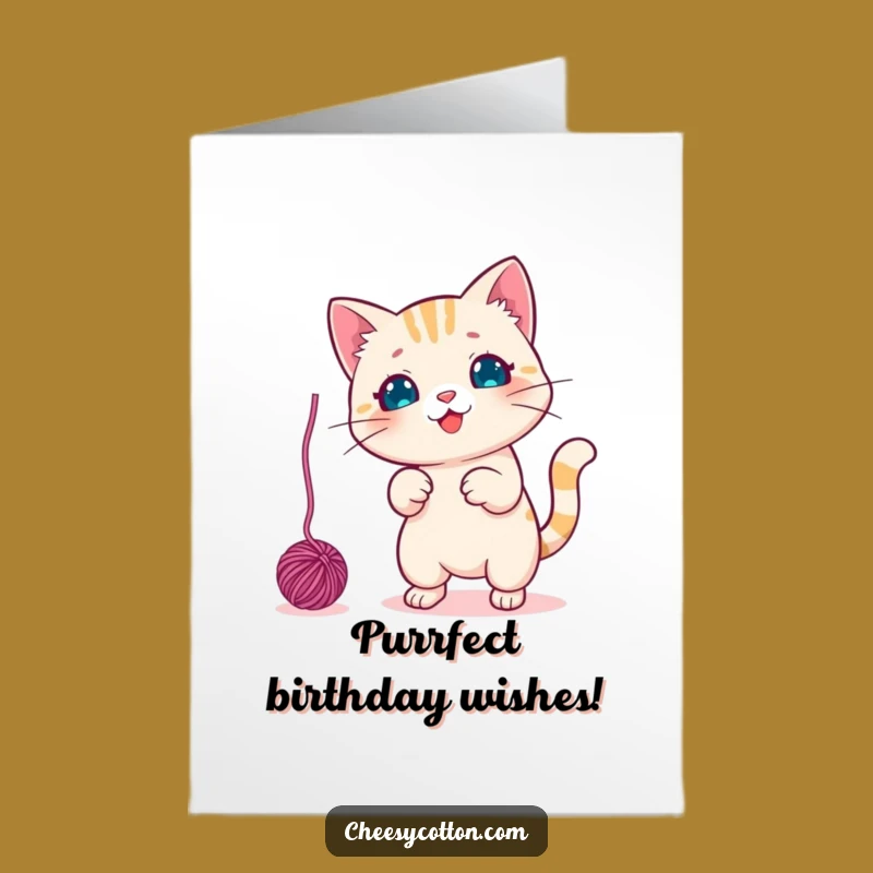 Free Printable Funny Cat Birthday Card: Yarn Swatting Humor Downloadable Gift