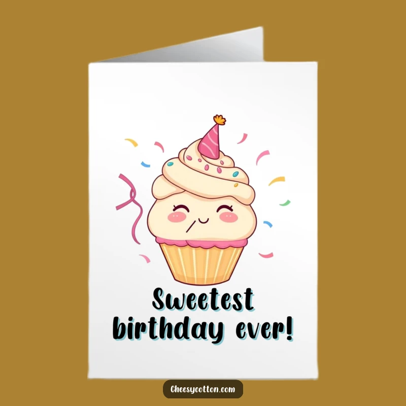 Free Printable Birthday Card: Funny Cupcake Blowing Streamers for Sweet Fun