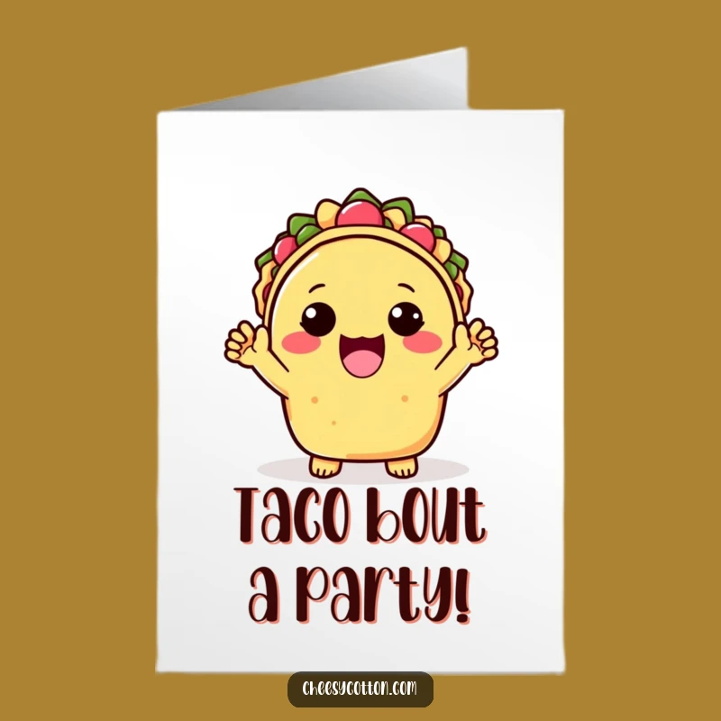 Free Printable Birthday Card: Funny Kawaii Taco Cheering for Fun Downloadable Gift