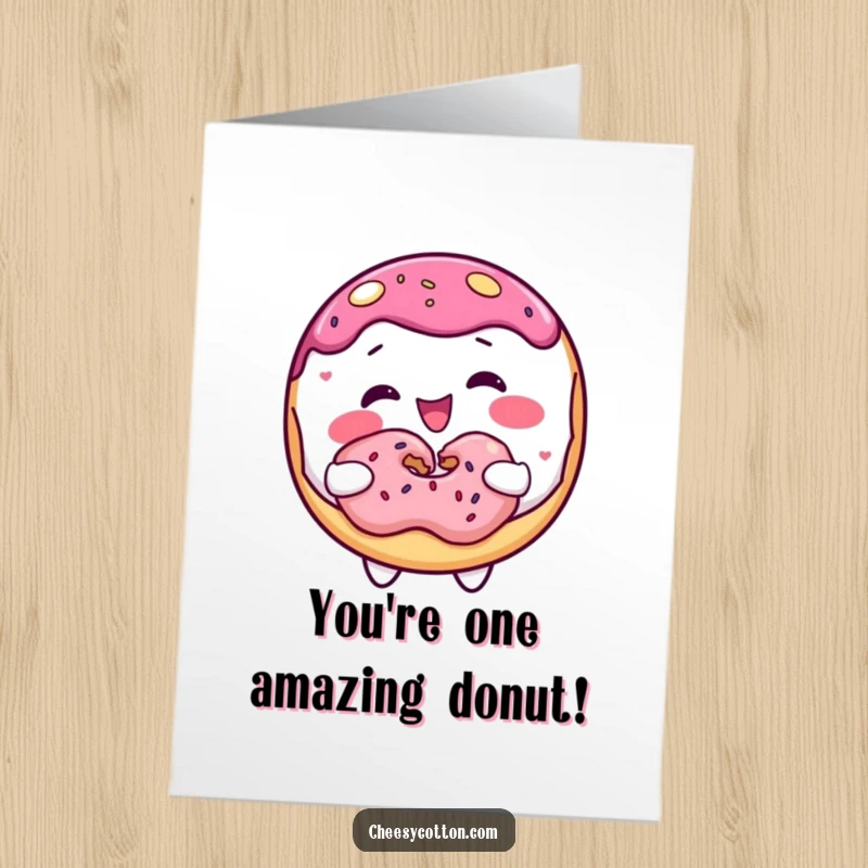 Funny Free Printable Congratulations Card: A smiling donut character happily sharing a donut with another.