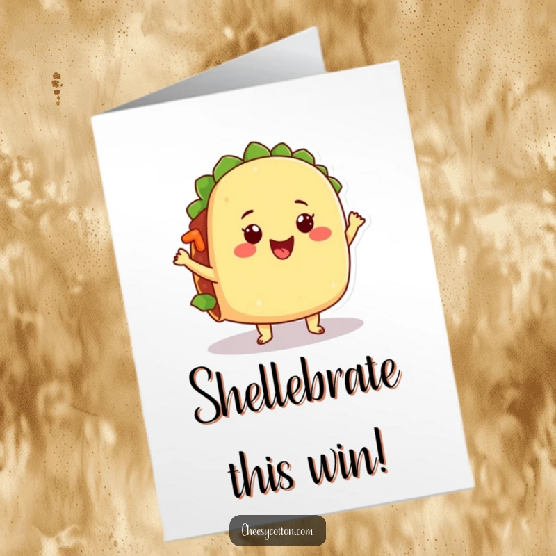 Funny Free Printable Congratulations Card: A joyful taco character performs a silly dance, celebrating your big win.