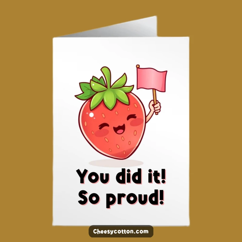 Free Printable Strawberry Congrats Card: Funny Waving Fruit Downloadable Greeting