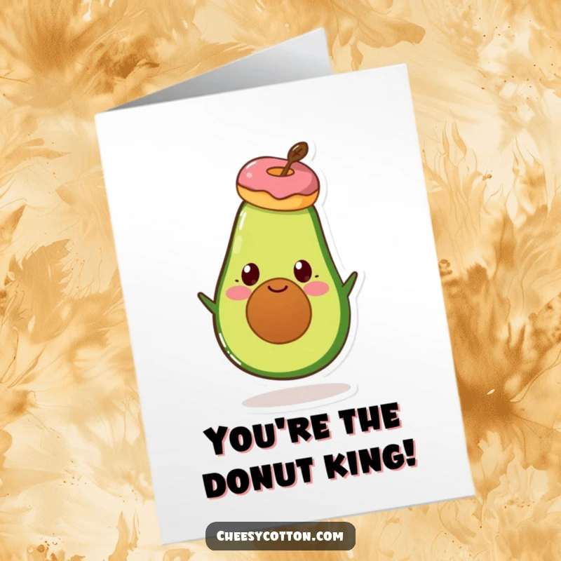Funny Free Printable Congratulations Card: A happy avocado character balancing a donut on its head with a grin.