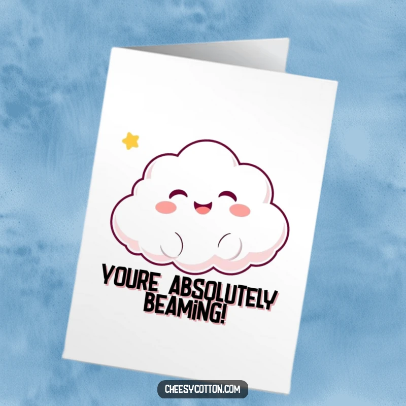 Free Printable Congratulations Card: A cheerful kawaii cloud character giggling and floating upwards in celebration.