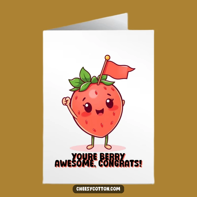 Free Printable Congrats Card: Waving Strawberry, Fun Downloadable Gift