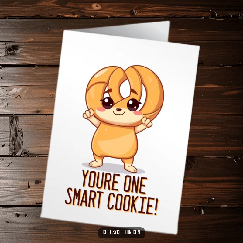 Funny Free Printable Congratulations Card: A confident pretzel character strikes a proud, stylish pose, celebrating a major accomplishment.