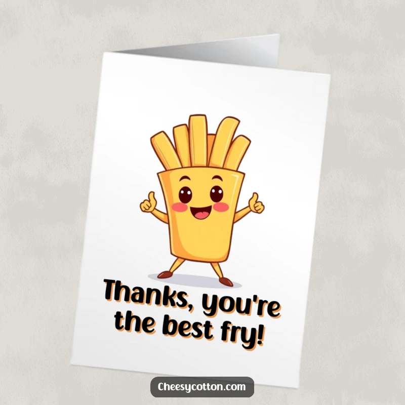 Funny Free Printable thank you card featuring a happy french fry character striking a bold superhero pose.