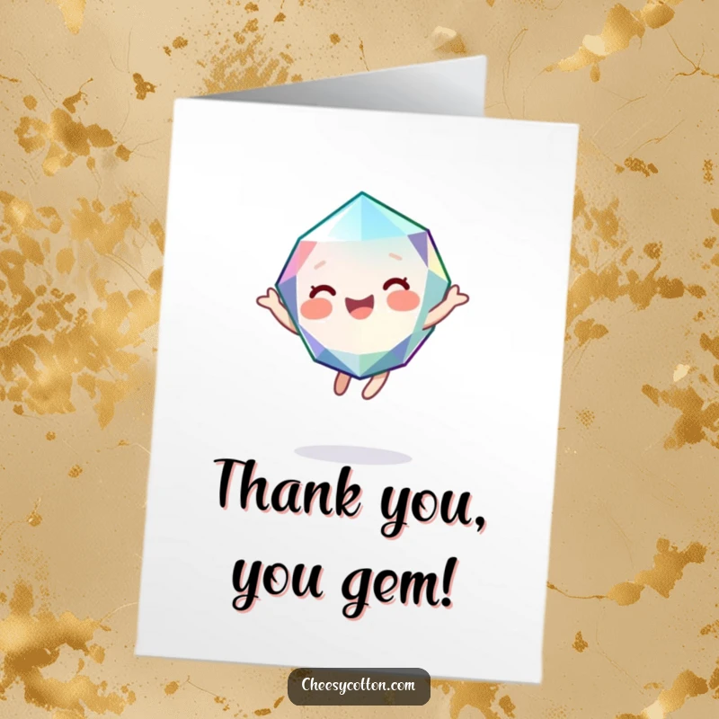 Funny Free Printable Gem Thank You Card with a giggling character bouncing with joy, expressing heartfelt thanks.
