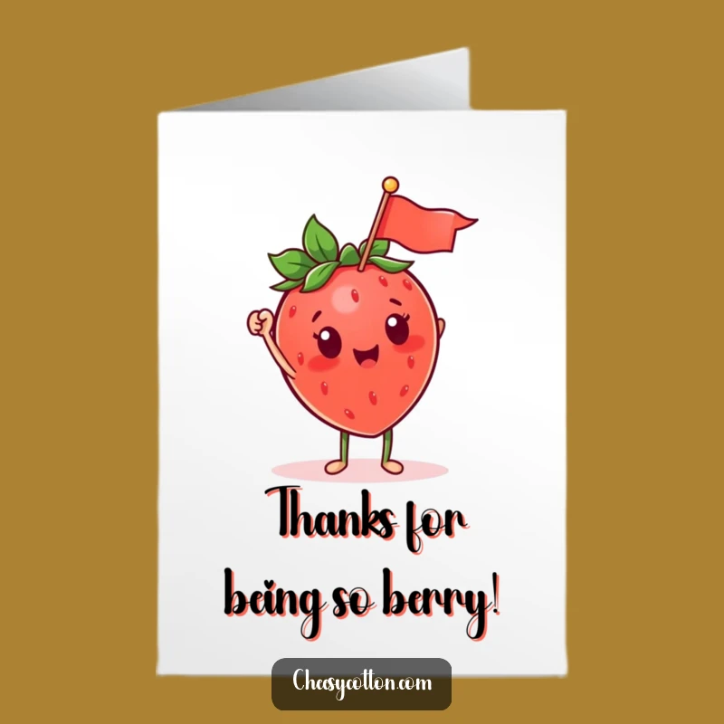 Free Printable Thank You Card: Waving Strawberry, Sweet Downloadable Gift
