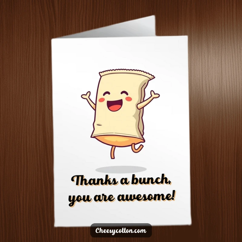 Funny Free Printable Thank You Card: A cheerful chip executing a cartwheel, conveying thanks with playful energy.