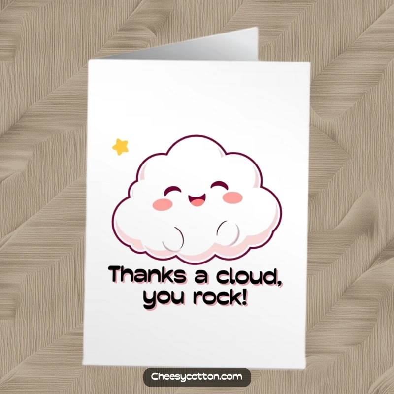 Funny Free Printable Thank You Card: Kawaii cloud character giggling happily as it floats up, perfect for thanks.