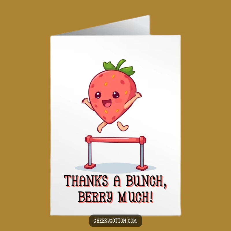 Free Printable Thank You Card: Kawaii Strawberry Leaping Hurdle Expressing Gratitude