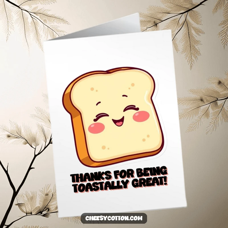 Funny Free Printable Thank You Card featuring a smiling piece of toast giving a wink, a playful way to express thanks.