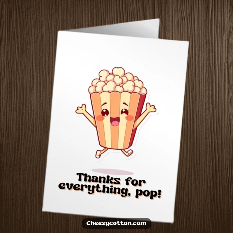 Funny Free Printable Thank You Card: A happy popcorn bag character making an excited leap, conveying thanks with pure joy.