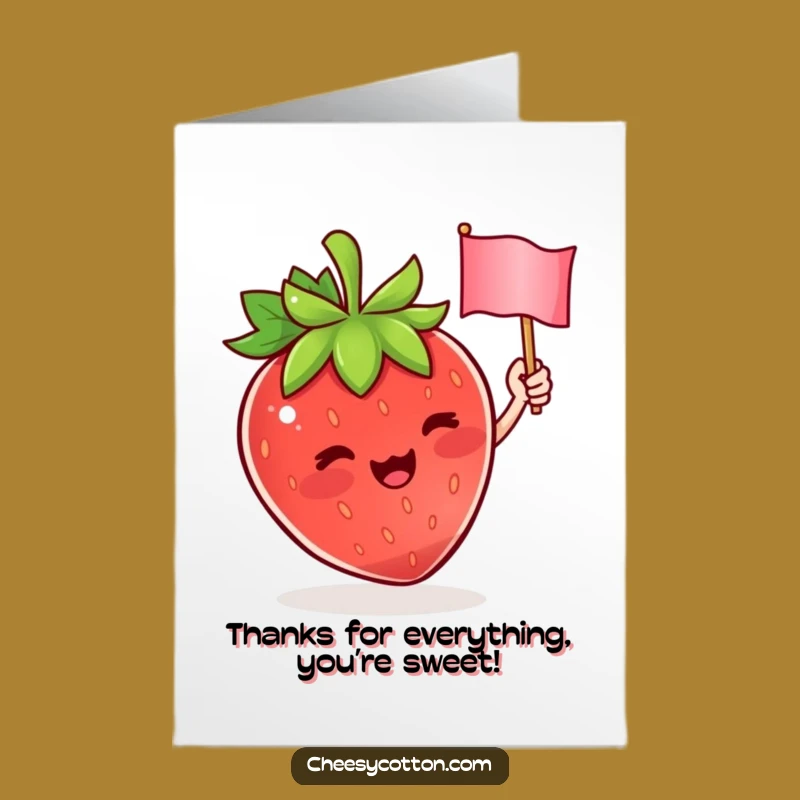 Free Printable Strawberry Thank You Card: Funny Waving Fruit Downloadable Greeting