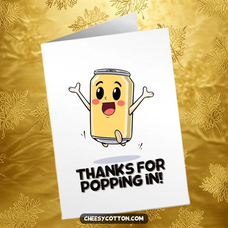 Funny Free Printable Thank You Card: An excited soda can mid-high jump, conveying thanks with bubbly energy.
