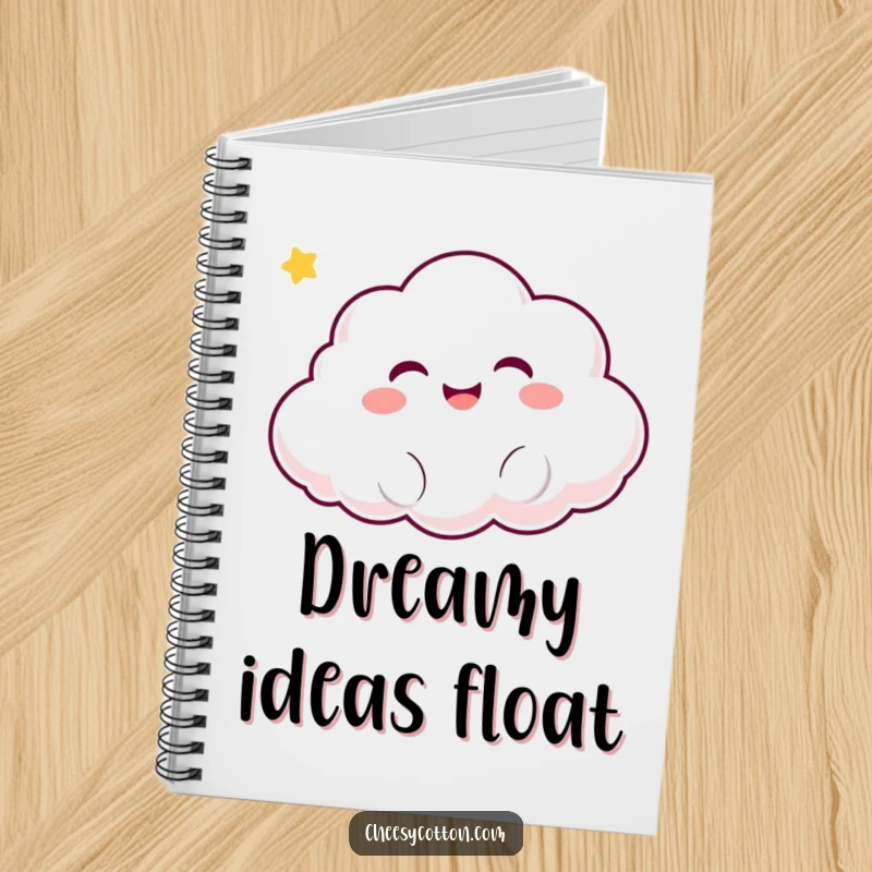 Funny Kawaii Cloud Notebook: A cute kawaii cloud character giggling while floating upwards, perfect for capturing whimsical thoughts.