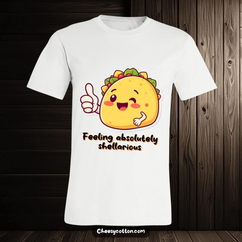 Funny taco character giving a positive thumbs up, illustrated on a t-shirt for a humorous and festive look.