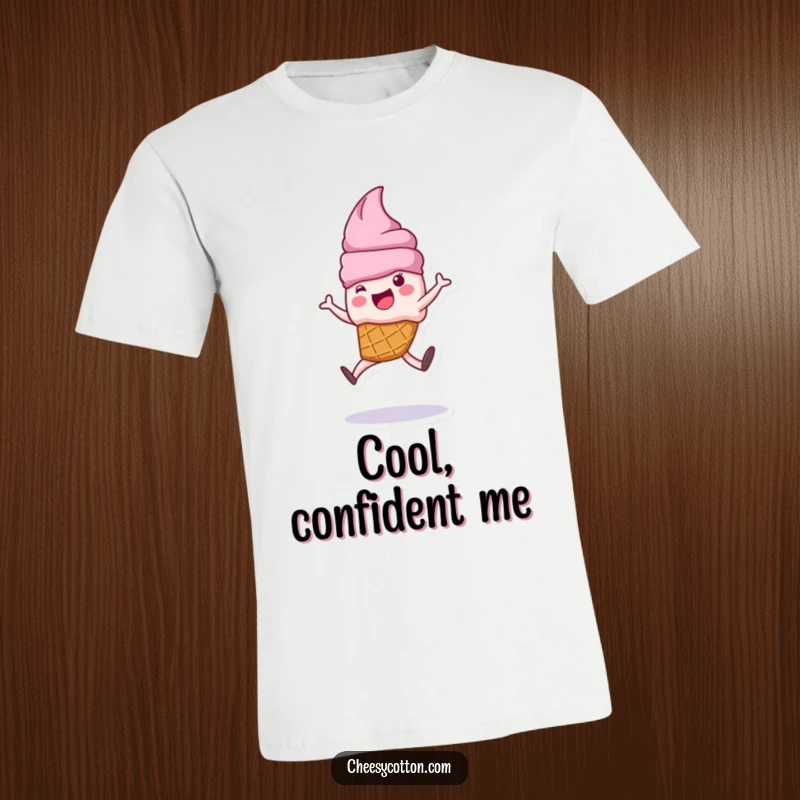 Funny cartoon ice cream cone character performing a cartwheel on a funny t-shirt, perfect for active fun.
