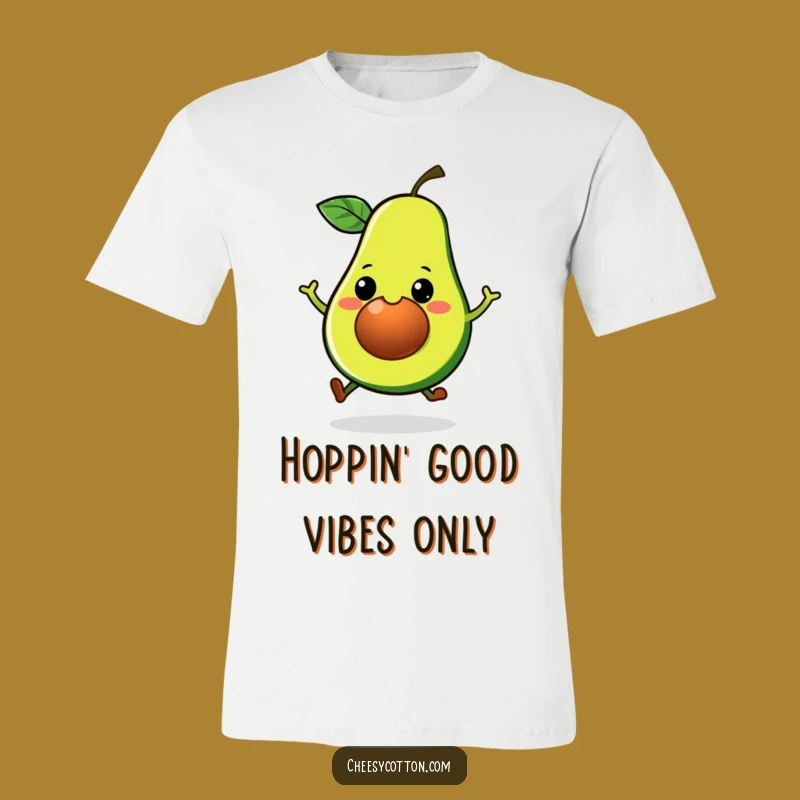 Funny Kawaii Avocado Hop T-Shirt - Playful Veggie Tee for Grinning Food Lovers
