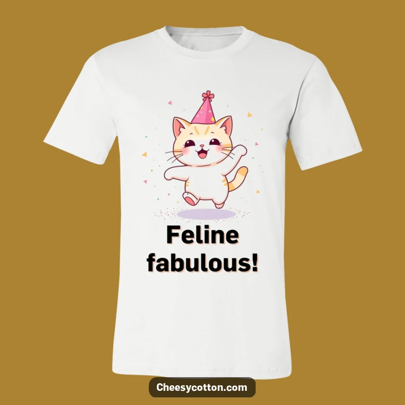 Funny Kawaii Cat Glitter T-Shirt, Party Hat Cat Leap - Cute Funny Gift