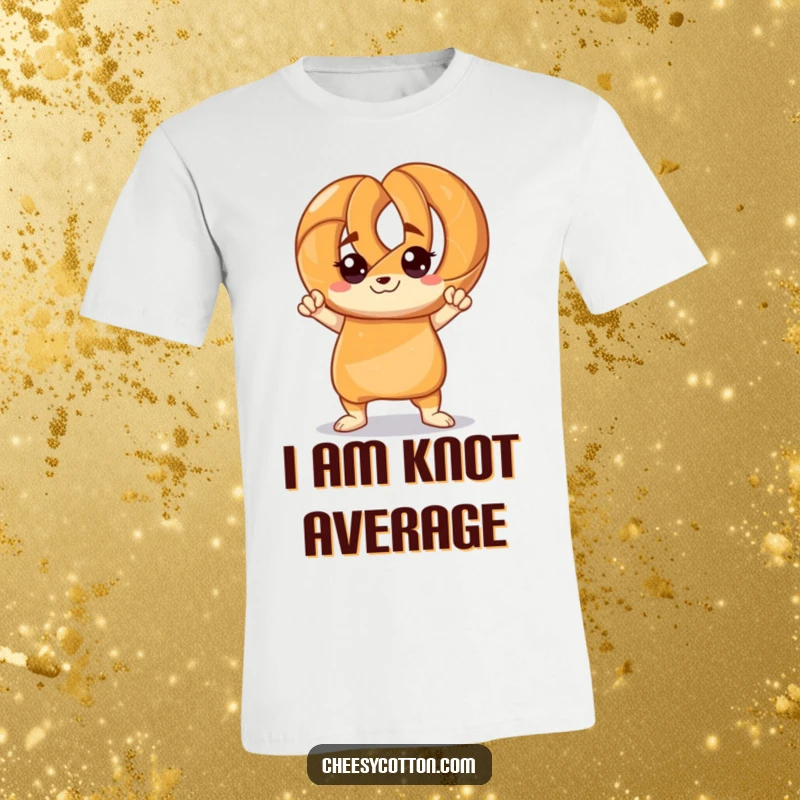 Funny t-shirt showcasing a pretzel character striking a powerful, confident pose, exuding swagger and snack-related sass.