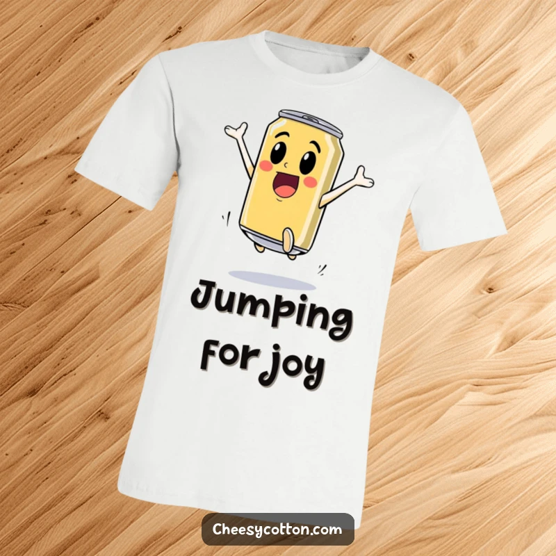 Funny T-Shirt: An excited soda can executes a high jump, embodying athletic spirit and fizzy energy for a fun, active look.