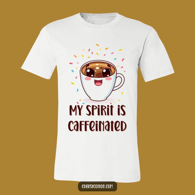 Funny Kawaii Coffee Cup Cheering T-Shirt: Expressive Brew Joy, Great Funny Gift