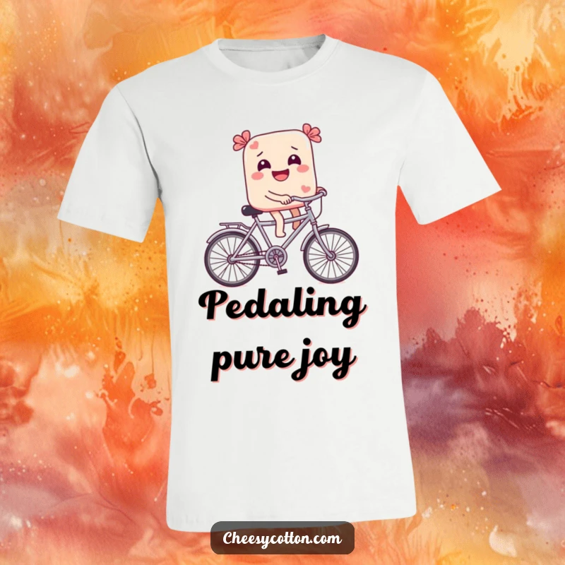 Funny T-Shirt: A giggling candy on a tiny bicycle symbolizes sweet adventures and pure, whimsical fun for a cheerful look.