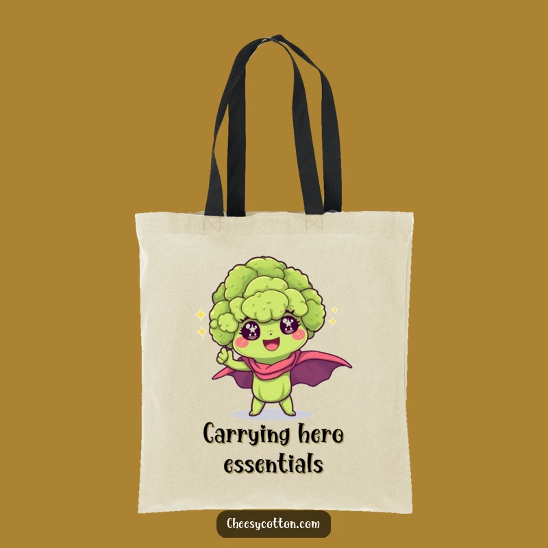 Funny Kawaii Broccoli Superhero Tote Bag - Carry Your Heroism in Style