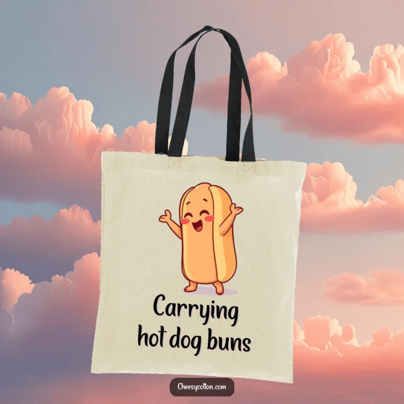 Funny Hot Dog Tote Bag: A hot dog character performs a silly dance move, making this a practical and humorous accessory for carrying your items.
