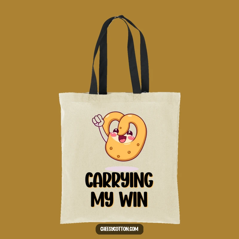 Funny Pretzel Fist Pump Tote Bag: Carry Your Wins, Cheerful Snack Bag