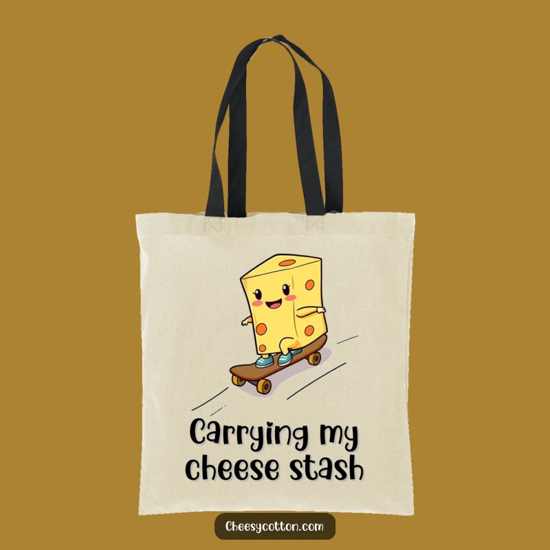 Funny Cheese Skater Tote Bag Grocery Ramp Action Foodie Carry-All
