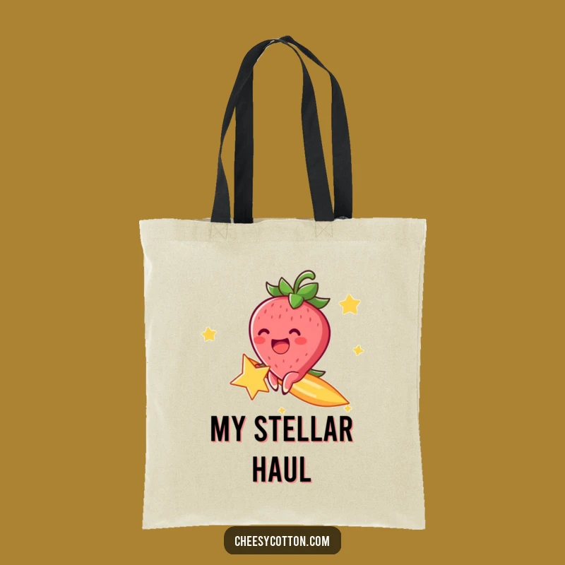 Funny Strawberry Star Tote Bag, Cheerful Rider - Handy Funny Gift